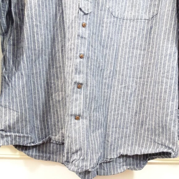 Celtic Ranchwear Shirt Large Long Sleeve Mandarin Collar Blue White Striped - Picture 3 of 10